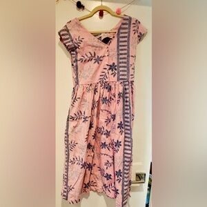 Reyn Spooner Pink and Blue Floral Vintage Tropical Hawaiian Maxi Dress sz Small